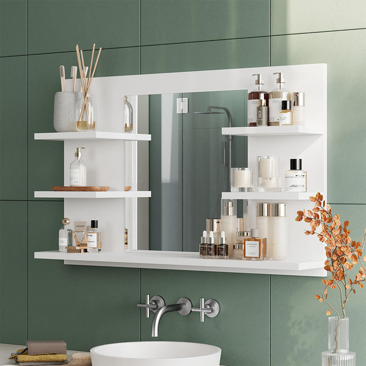 BADSPIEGELSCHRANK Wilbur Weiß 78 x 50 cm mit Regalen - Weiß, Holzwerkstoff (78/50/13.6cm) - Vicco