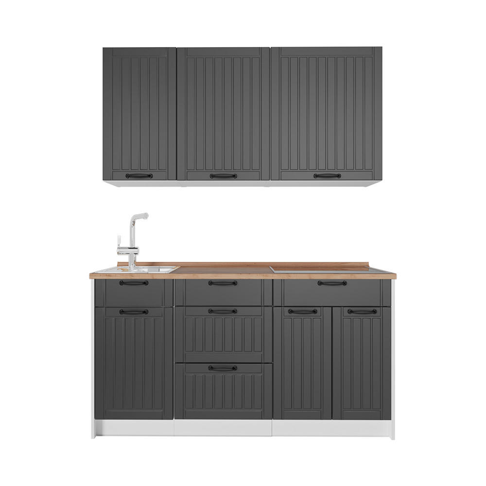 Vicco JEDNOTKOVÁ KUCHYNĚ Fame-Line, Tmavě šedá/Bílá, 150 cm, PD Dub