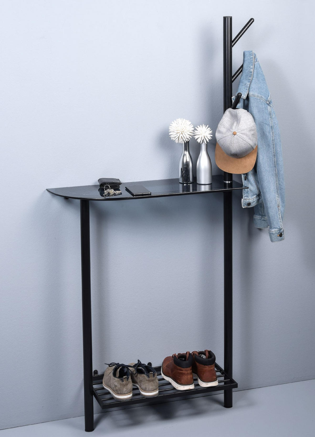 GARDEROBENLEISTE Bilbao Schuhablage Sicherheitsglas Metall 80/170/30 cm - Schwarz, Metall (170/9.7/30cm) - M2 Kollektion