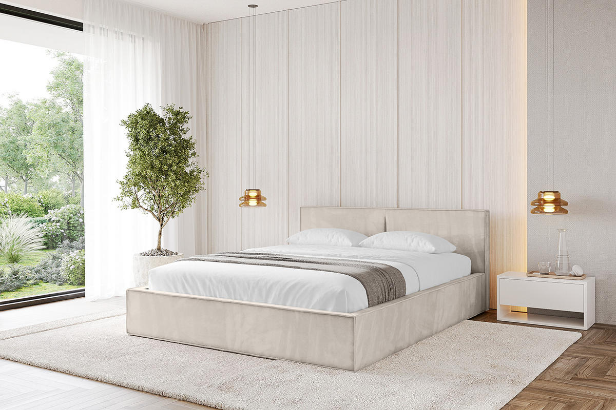 POLSTERBETT mit Bettkasten und Lattenrost, Bett mit Matratze H3/H4 - EMMI-V1 180x200 Beige - Beige, Holzwerkstoff/Textil (180/200cm) - ALTDECOR