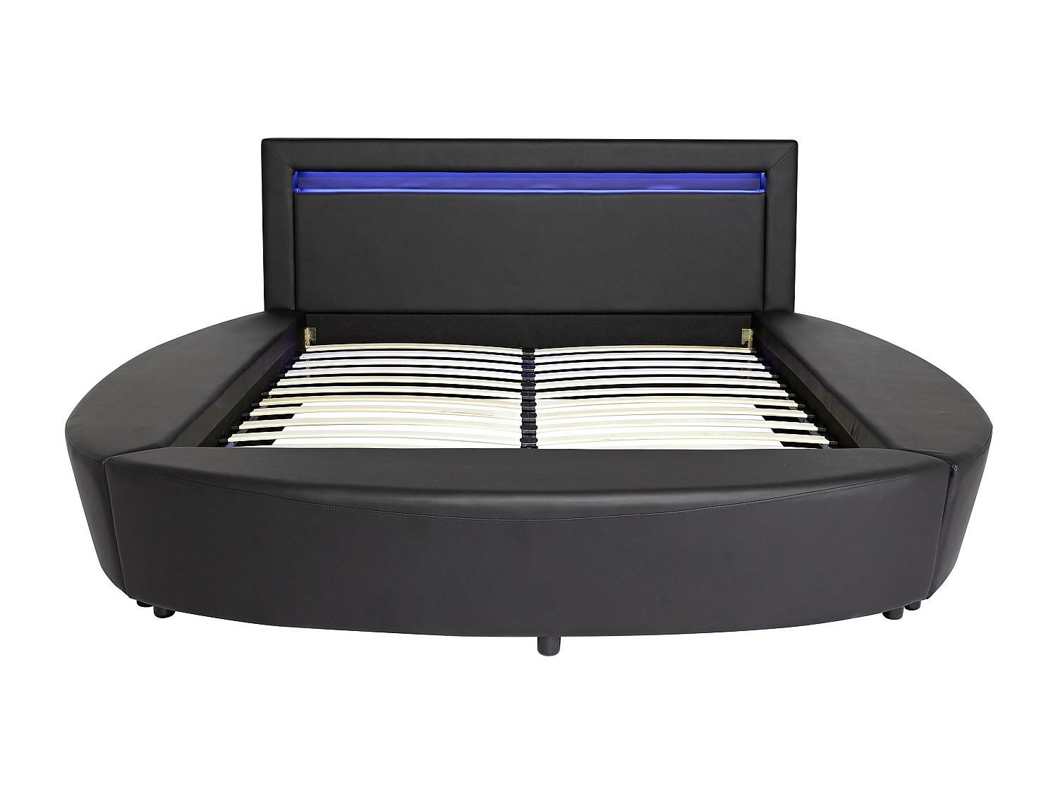 RUNDES Bett - 2 Personen - Kunstleder - Schwarz - - Schwarz, Leder (180/200cm) - Vente-Unique