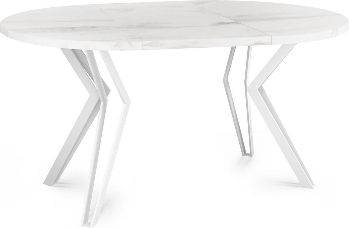 ESSTISCH Austin runder ausziehbarer, Marmor Weiß 100-180/100/76 cm - Ecru/Weiß, Holzwerkstoff/Metall (100/180/76cm) - WFL GROUP