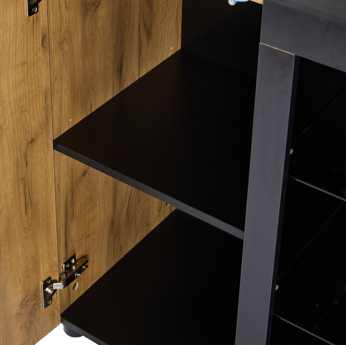 ANRICHTE 140/40/80 cm in Braun/Schwarz mit LED-Beleuchtung und 3 Schubladen - Braun, Holzwerkstoff (140/80/40cm) - Flora Grace