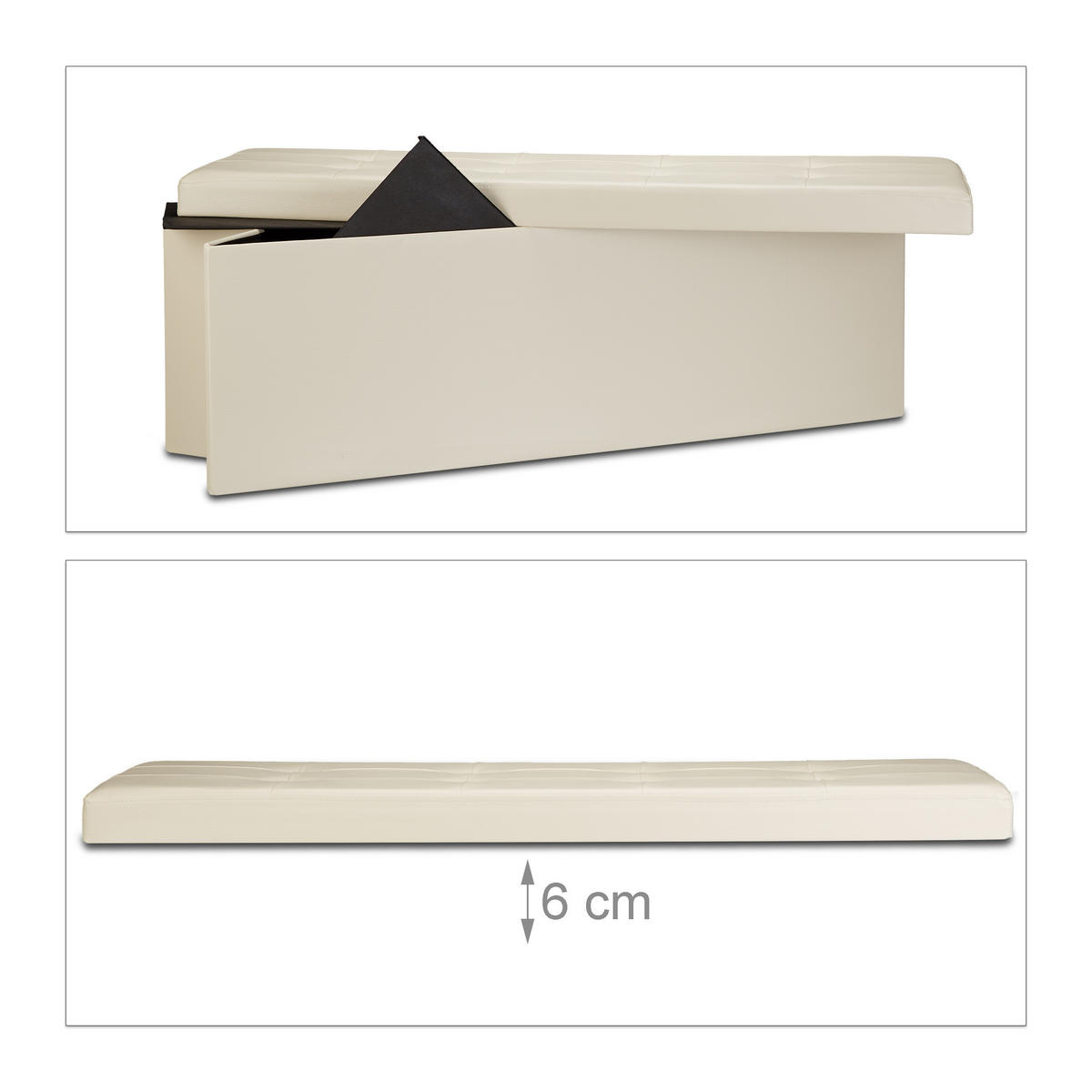 FALTBARE Sitzbank - Creme, Holzwerkstoff/Kunststoff (38/38/114cm) - Relaxdays