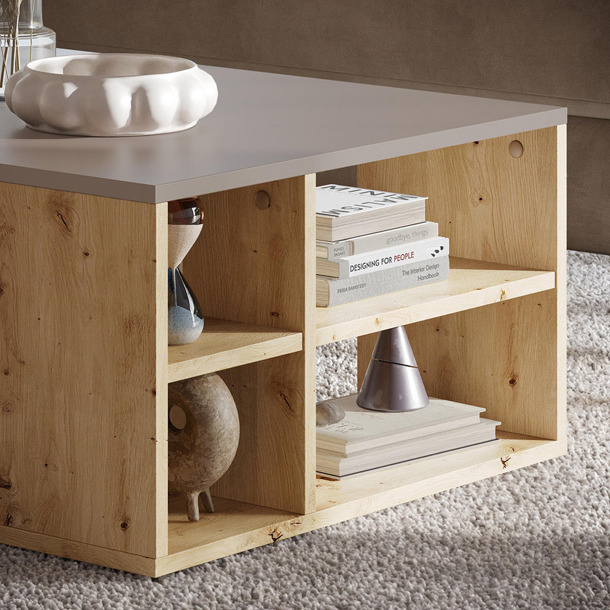 COUCHTISCH Danny Cashmere 90 x 60 cm mit Regalen - Kaschmir/Eiche Artisan, Holzwerkstoff (60/90/33.6cm) - Vicco