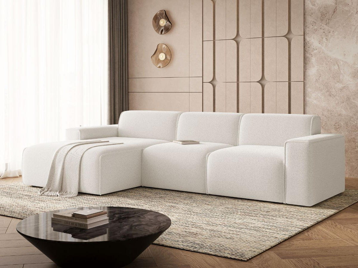 ECKSOFA Lavia Weiß Links - Schwarz/Weiß, Holz/Kunststoff (310/165cm) - Graingold