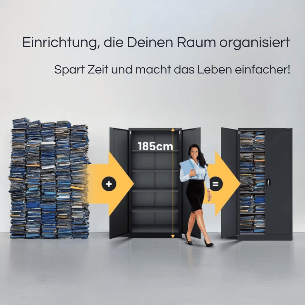 AKTENSCHRANK abschließbar KADO mit Flügeltüren 185x90x40cm Anthrazit - Anthrazit, Metall (90/185/40cm) - DELUKE