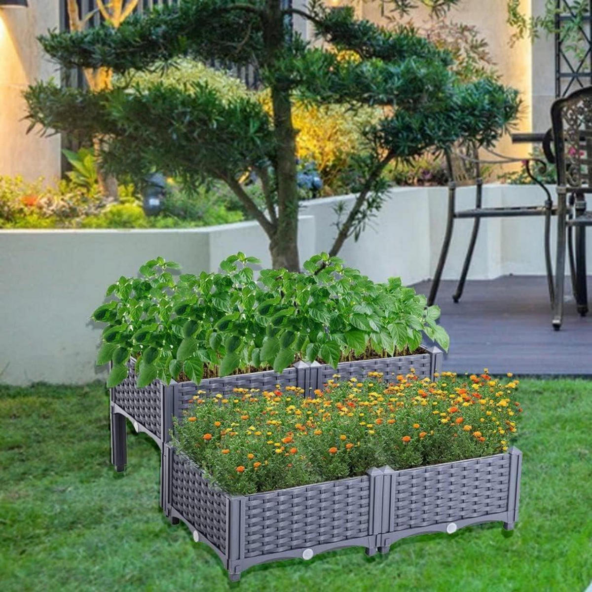 HOCHBEET Kunststoff-Rattan Graublau 80 x 80 cm - Grau, Kunststoff (80/38/80cm)