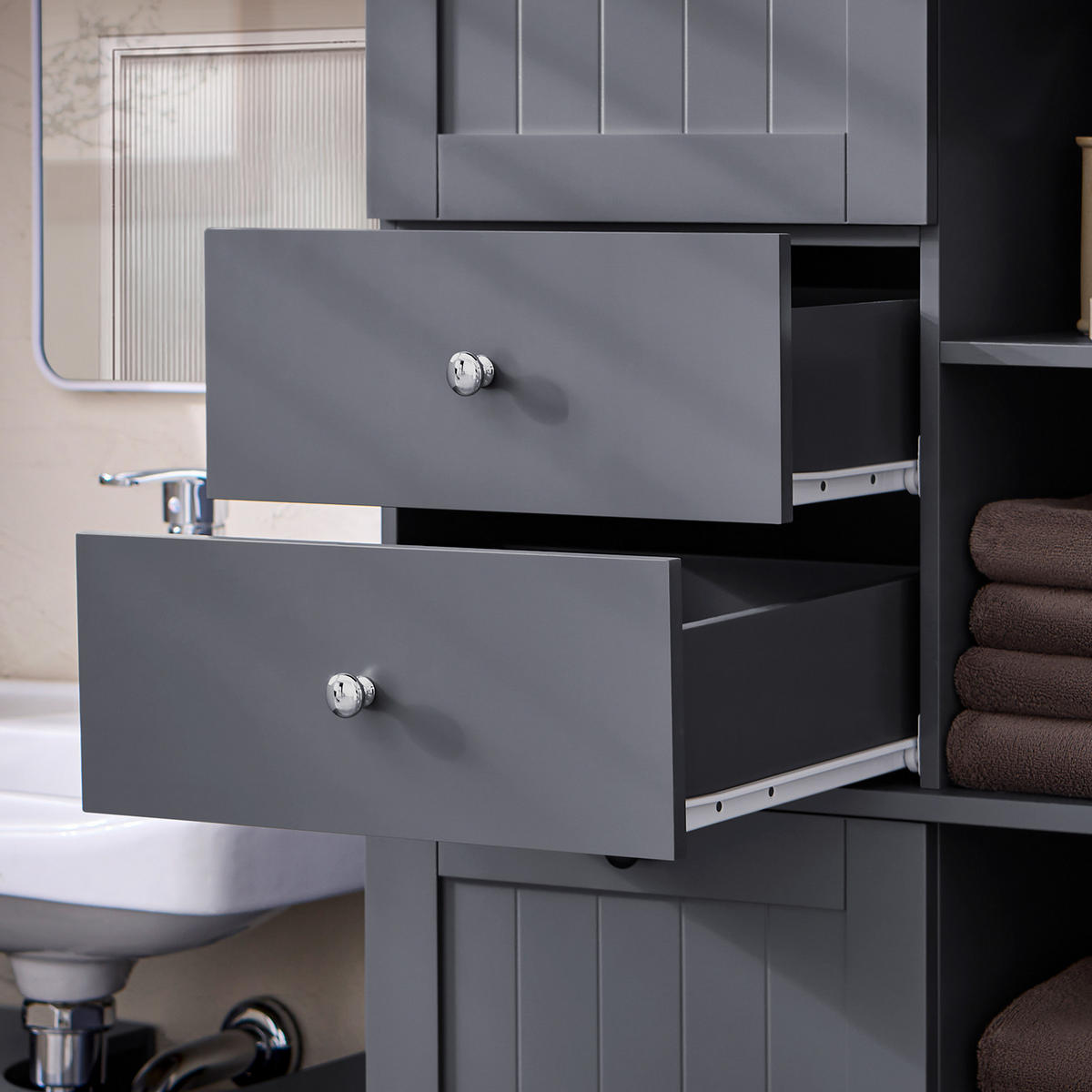 HOCHSCHRANK mit Wäschesack Grau - Grau, Holzwerkstoff (60/170/37cm) - SoBuy