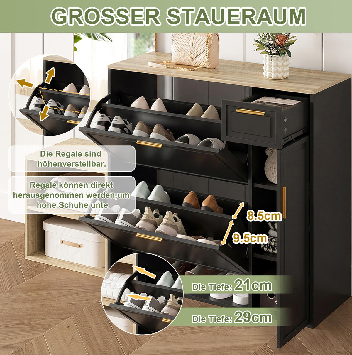 GARDEROBE 139,5/166/35 cm Natur/Schwarz aus Spanplatte mit Spiegel 4er Set - Naturfarben, Holzwerkstoff (30/174/130cm) - OKMYHOME