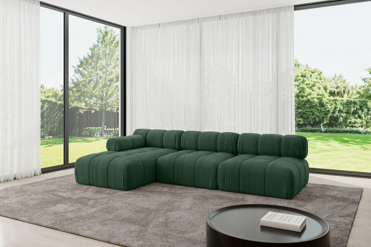 ECKSOFA modulares Sofa Razon-L2 - 285x160x70 cm Grün Cord - Grün, Holzwerkstoff/Textil (285/160cm) - ALTDECOR