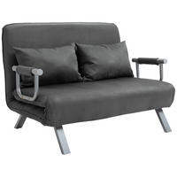DOPPELSOFA Schlafsessel Armlehne Klappbett Gästebett Chaiselongue 3-in-1 Grau - Silberfarben/Grau, Textil/Metall (80/78/111cm) - HOMCOM
