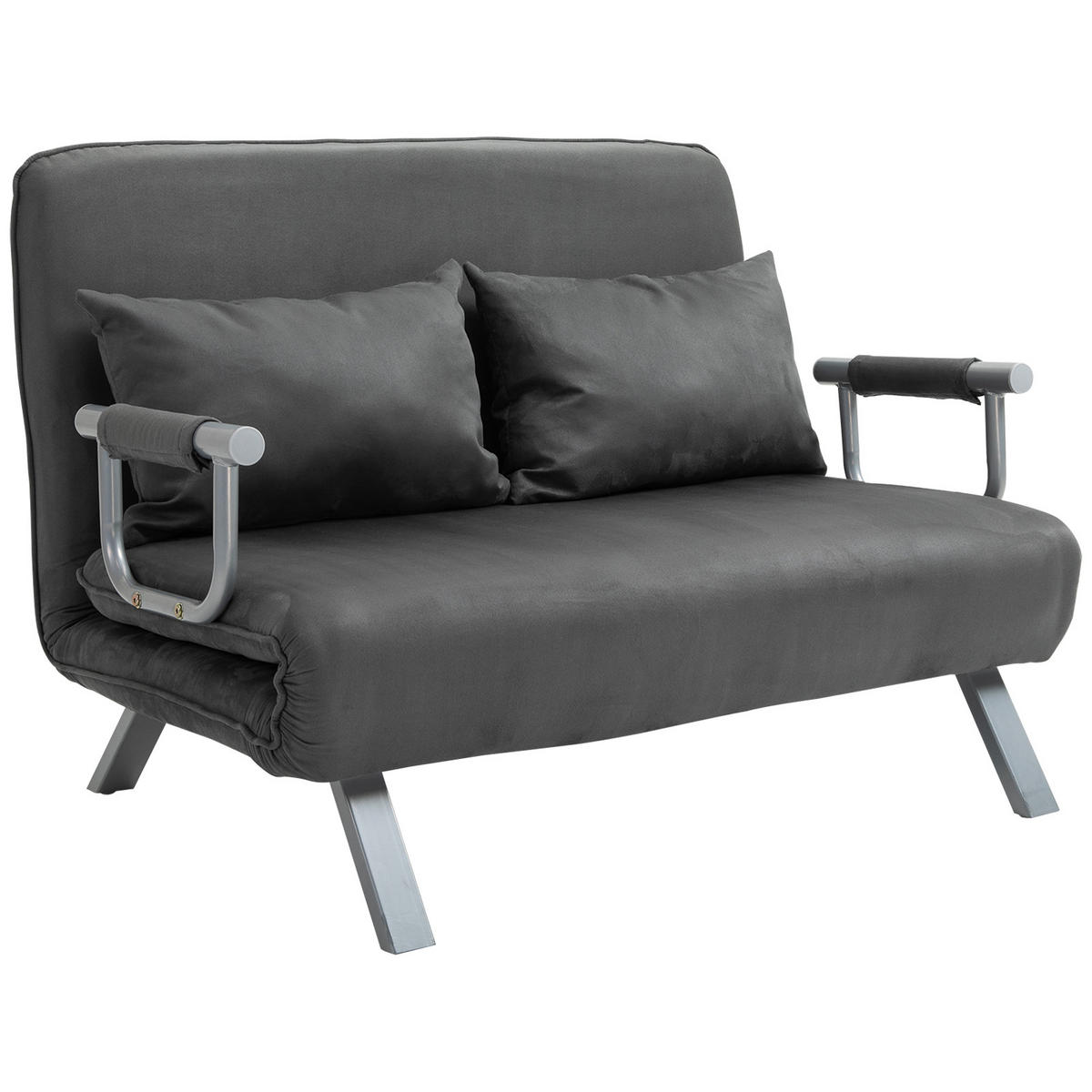 DOPPELSOFA Schlafsessel Armlehne Klappbett Gästebett Chaiselongue 3-in-1 Grau - Silberfarben/Grau, Textil/Metall (80/78/111cm) - HOMCOM