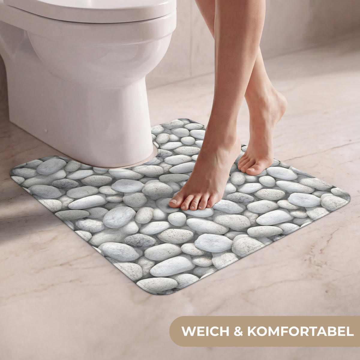 WC PŘEDLOŽKA Kameny - šedé - oválné 55x60 cm - světle šedá, textil/plast (55/1cm) - OnlyWow