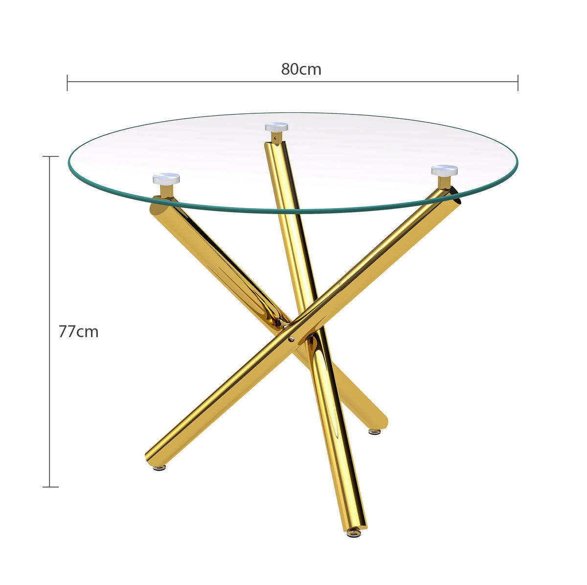 ESSTISCH 80/76/80 cm Gold aus Glas und Metall mit Kreuzfuß - Goldfarben, Metall (80/80/76cm) - OKMYHOME