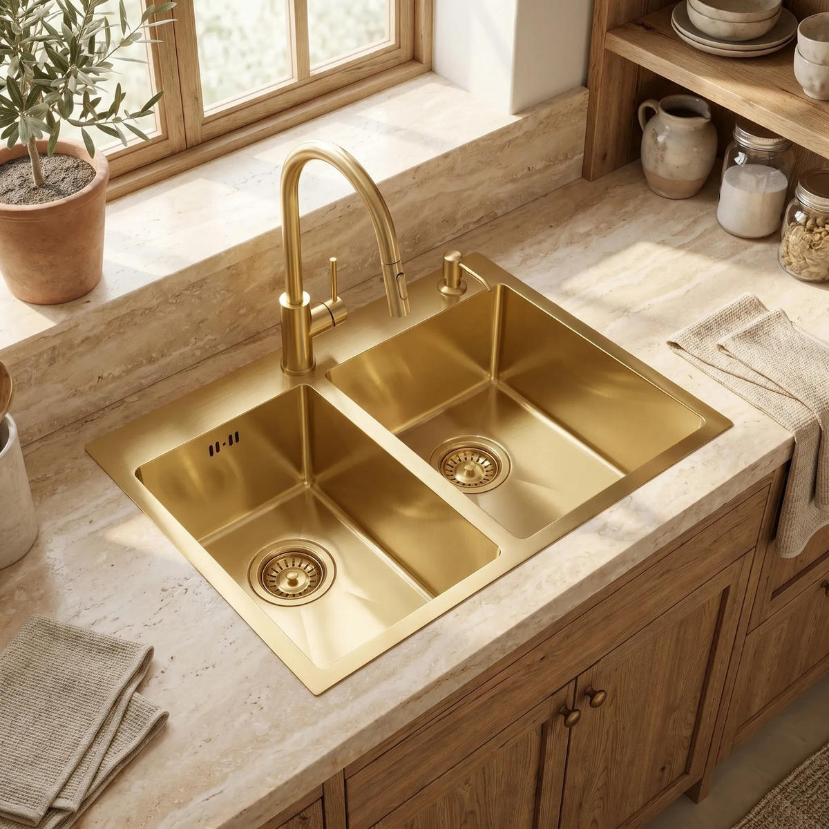 EDELSTAHLSPÜLE Rea Toby Brush Gold ohne Küchenarmatur - Goldfarben, Metall (48/21/56cm) - REA