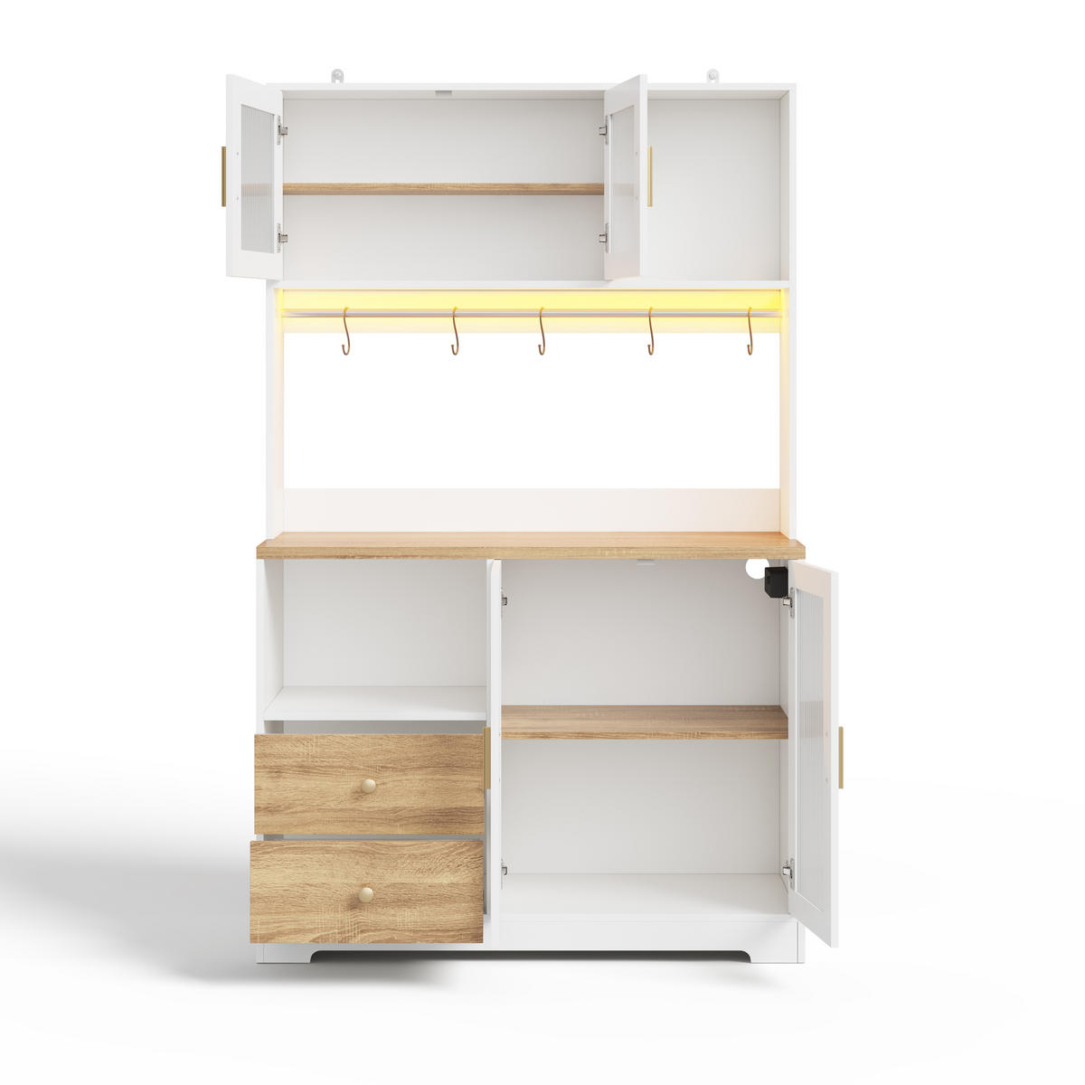 BUFFET 178 cm MDF Natur Weiß mit RGB-LED, Weinregal und Glasfront - Weiß, Holzwerkstoff (40/178/110cm) - Korfee