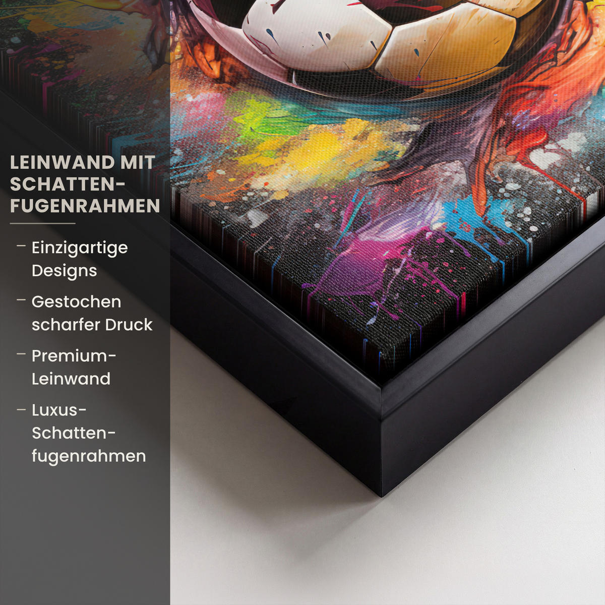 LEINWAND Bilder mit Rahmen - Fußball - Farbe - Farben - Schwarz - Weiß - 20x20 - Weiß, Textil (20/20cm) - MuchoWow