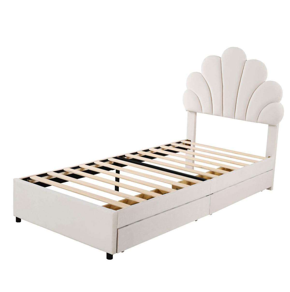 POLSTERBETT 90/200 cm Beige mit Lattenrost und 2 Schubladen - Beige, Textil (90/200cm) - MIVRAY