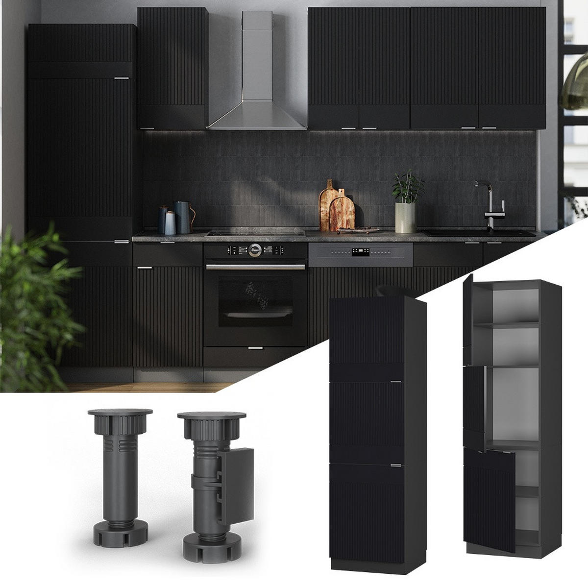 VISOKA OMARICA Fame-Line, Črna črtasta/Antracit, 60 cm - črna/antracit, leseni material (60/206.8/58.1cm) - Vicco