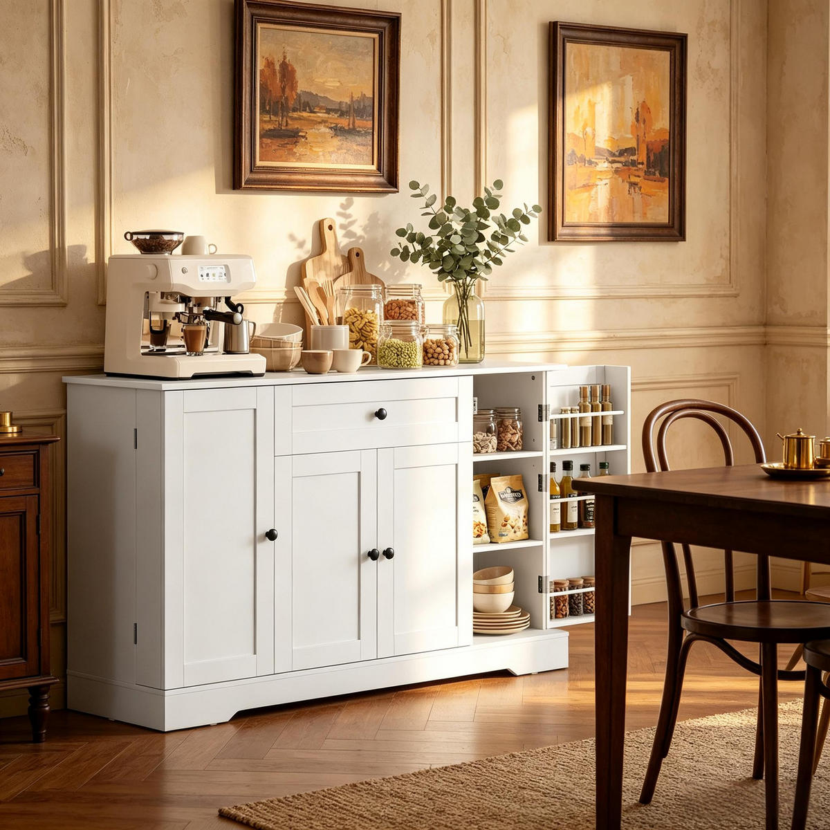 SIDEBOARD DE-38831 140/40/80 cm Schublade und 4 Türen Weiß - Weiß, Holzwerkstoff (140/80/40cm) - ComfortXL