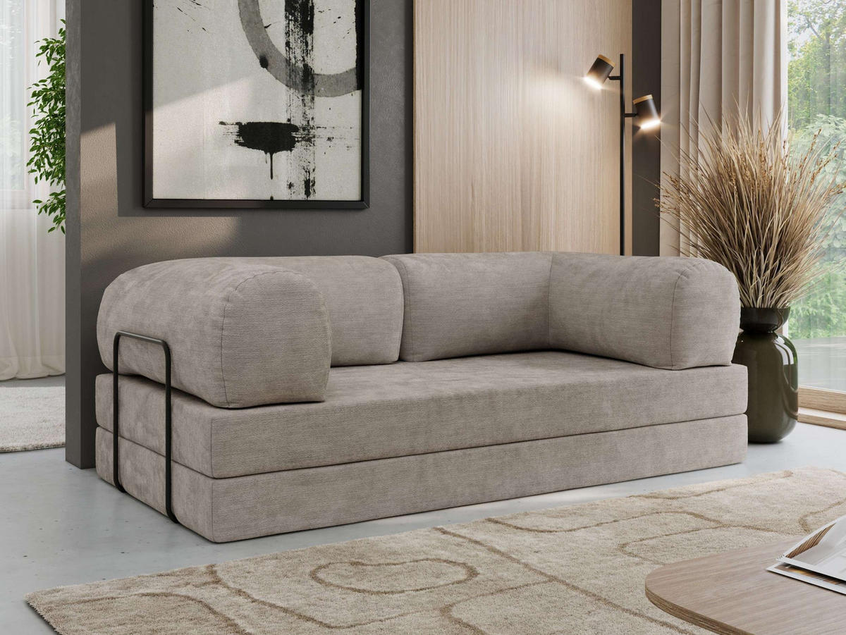 TROJMIESTNA POHOVKA ORSETTO - Svetlosivá Hladká ženilka - čierna/svetlosivá, kov/textil (200/70/100cm) - MKS