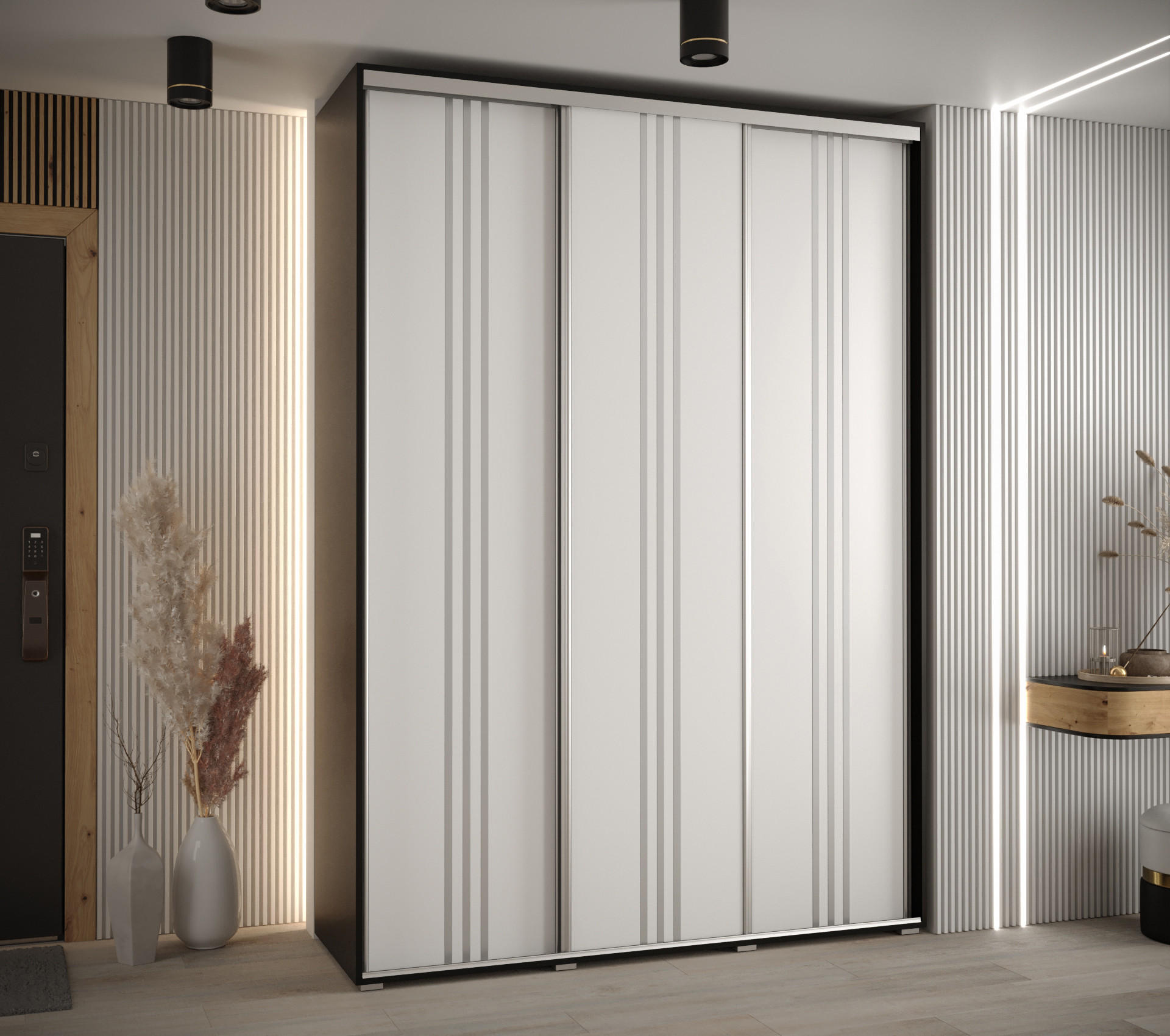 SCHWEBETÜRENSCHRANK 235,2/170/60 3-türig - Silberfarben/Schwarz, Holz/Metall (170/235/60cm) - Abiks Möbel