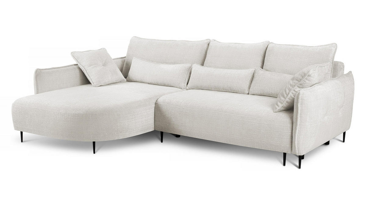 ECKSOFA Oblivio Cremeweiß Chenille - Creme/Schwarz, Textil/Metall (285/200cm) - Selsey