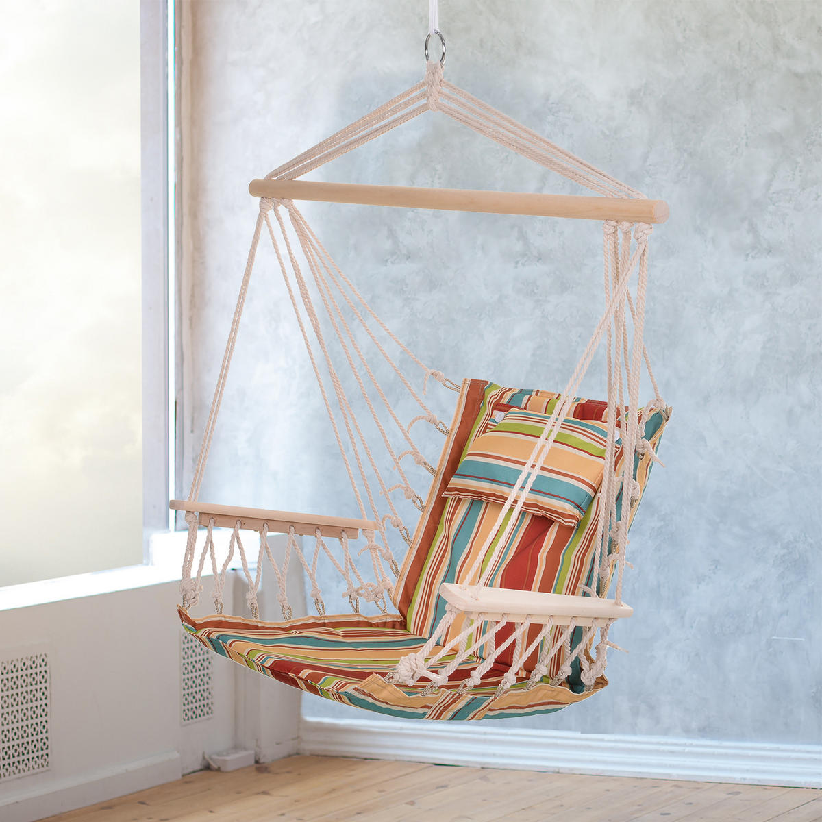 HÄNGESESSEL, Polyester, Mehrfarbig - Multicolor, Naturmaterialien/Holz (106/106/100cm) - Outsunny