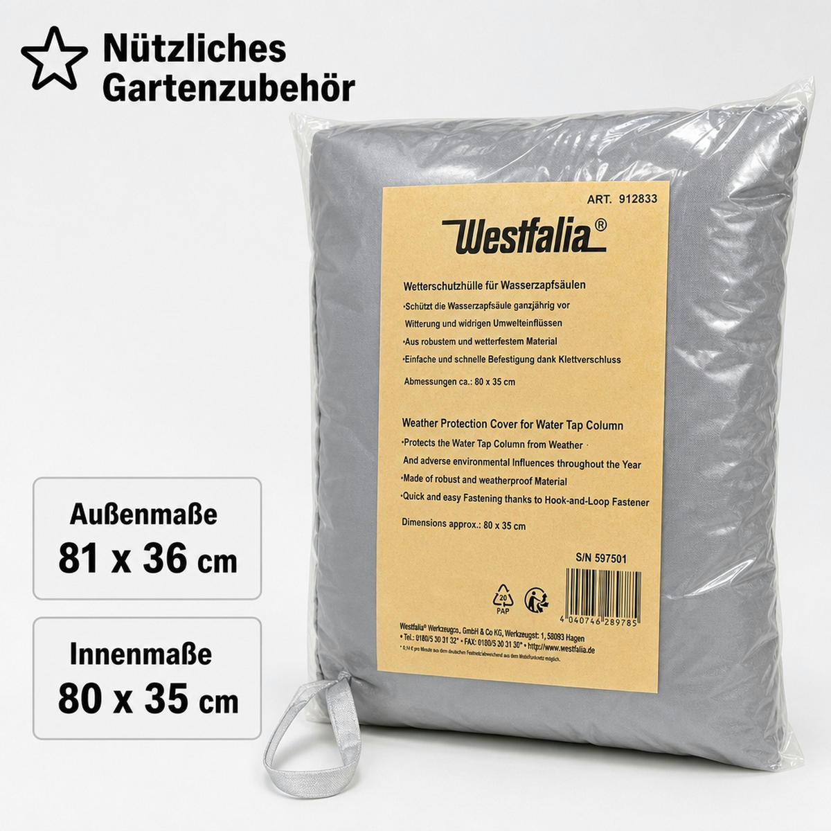 WETTERSCHUTZHÜLLE für Wasserzapfsäulen - Silberfarben, Textil (2.3/1/3.4cm) - Westfalia