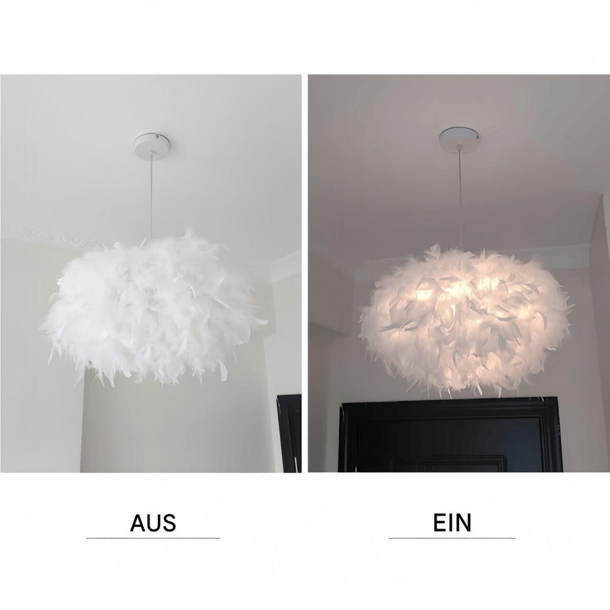 PENDELLEUCHTE Feder Weiß Romantisch 35cm, dreifarbig Wohnzimmer - Weiß, Naturmaterialien (30/35/35cm) - Weltevree