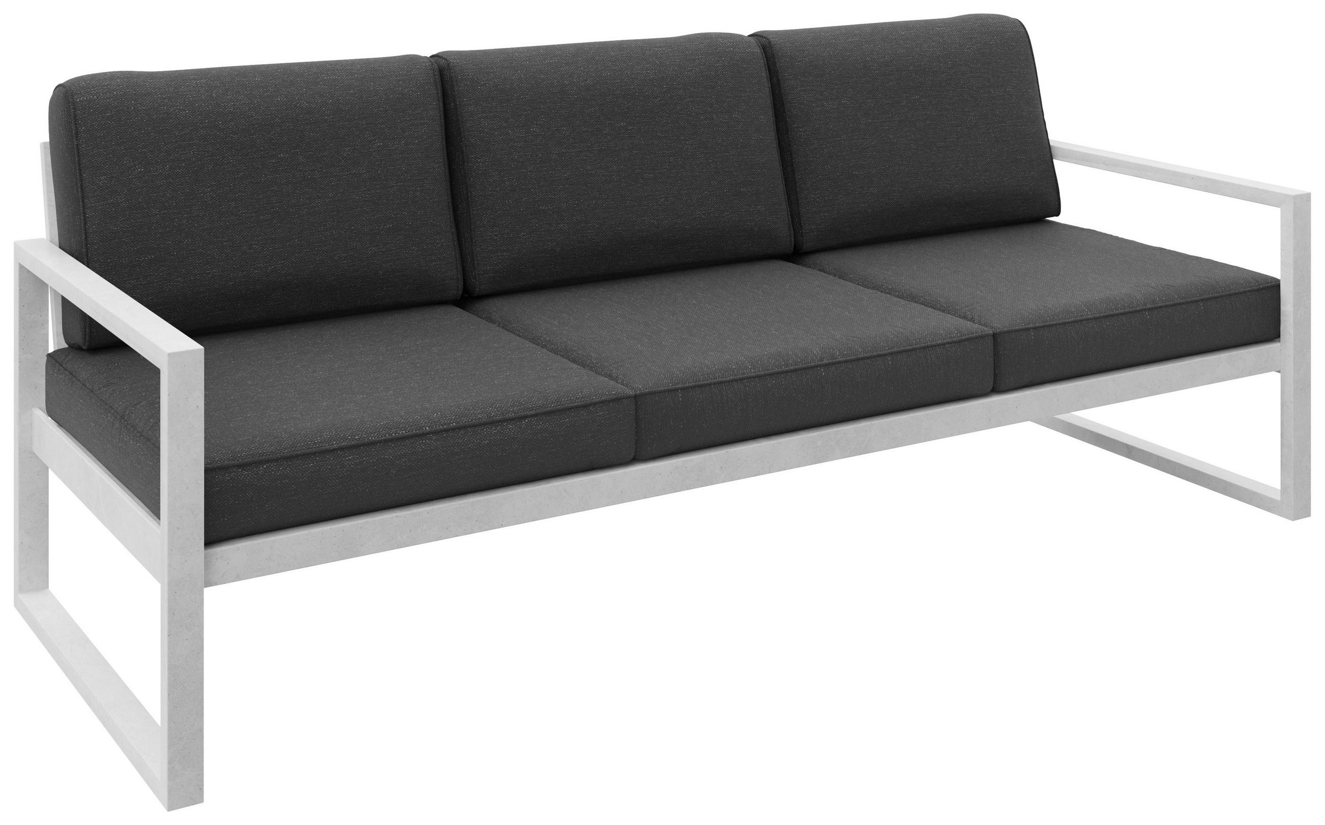 GARTENBANK Bellano Outdoor 3-Sitzer Polster-Loungebank, Stahlgestell Weiß, Dunkelgrau 76/216/80 cm - Grau, Textil (216/86/80cm) - WFL GROUP