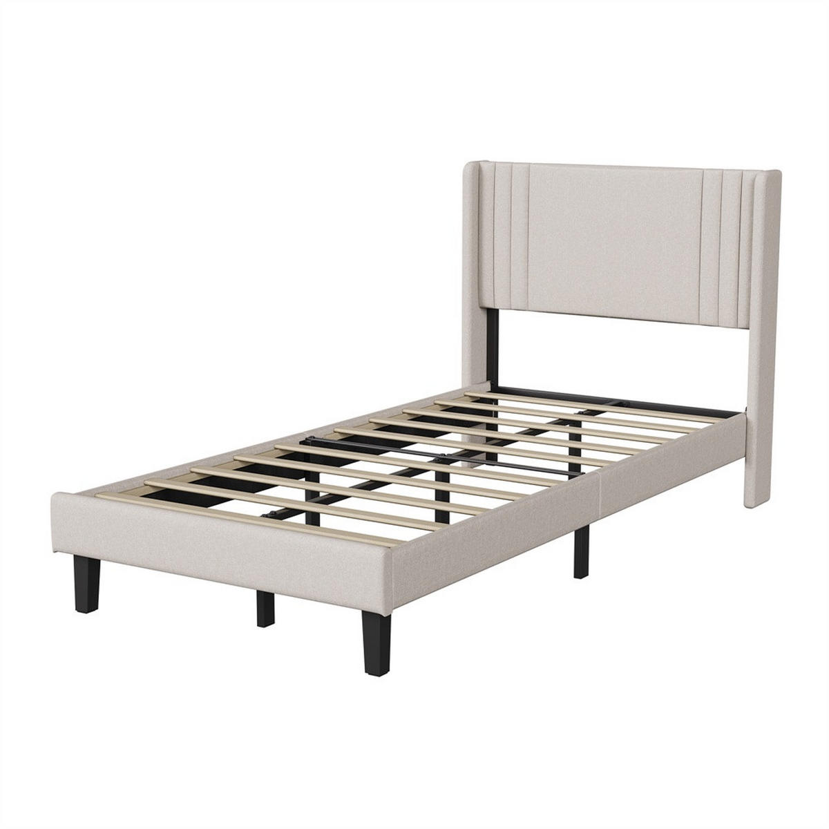 POLSTERBETT 90 x 200 cm aus Leinen mit gepolstertem Kopfteil - tabile Bettbeine ohne Matratze - Beige - Beige, Textil (90/200cm) - DELFA