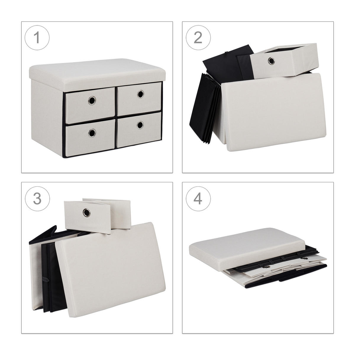 SEDAČKA - krémová, kompozitné drevo/textil (60/39/38cm) - Relaxdays