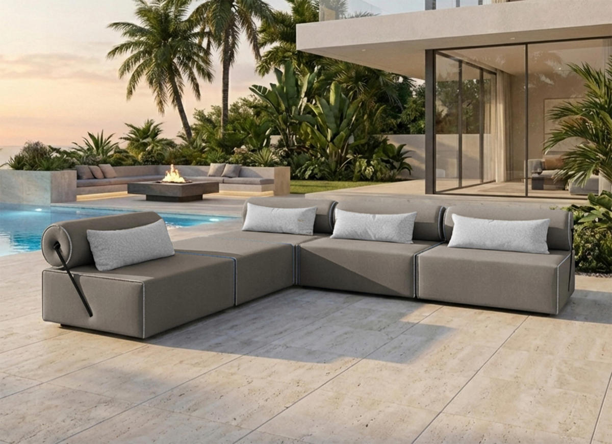 GARTENSOFA BALI L - Wetterfeste Balkonmöbel & Lounge Sofa Außen - Moderne Outdoor Couch für Garten - Balkon & Terrasse - Beige - Beige, Kunststoff (336/78/100cm) - Trada