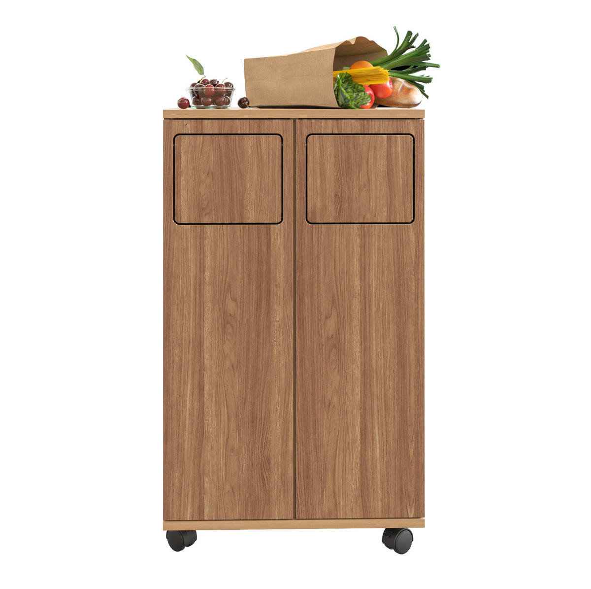 MÜLLTRENNSCHRANK aus MDF 46x35x80 cm in Natur mit 2 Fächern, Rollen und Edelstahlhalter - Naturfarben, Holzwerkstoff (46/80/35cm) - IVMEU