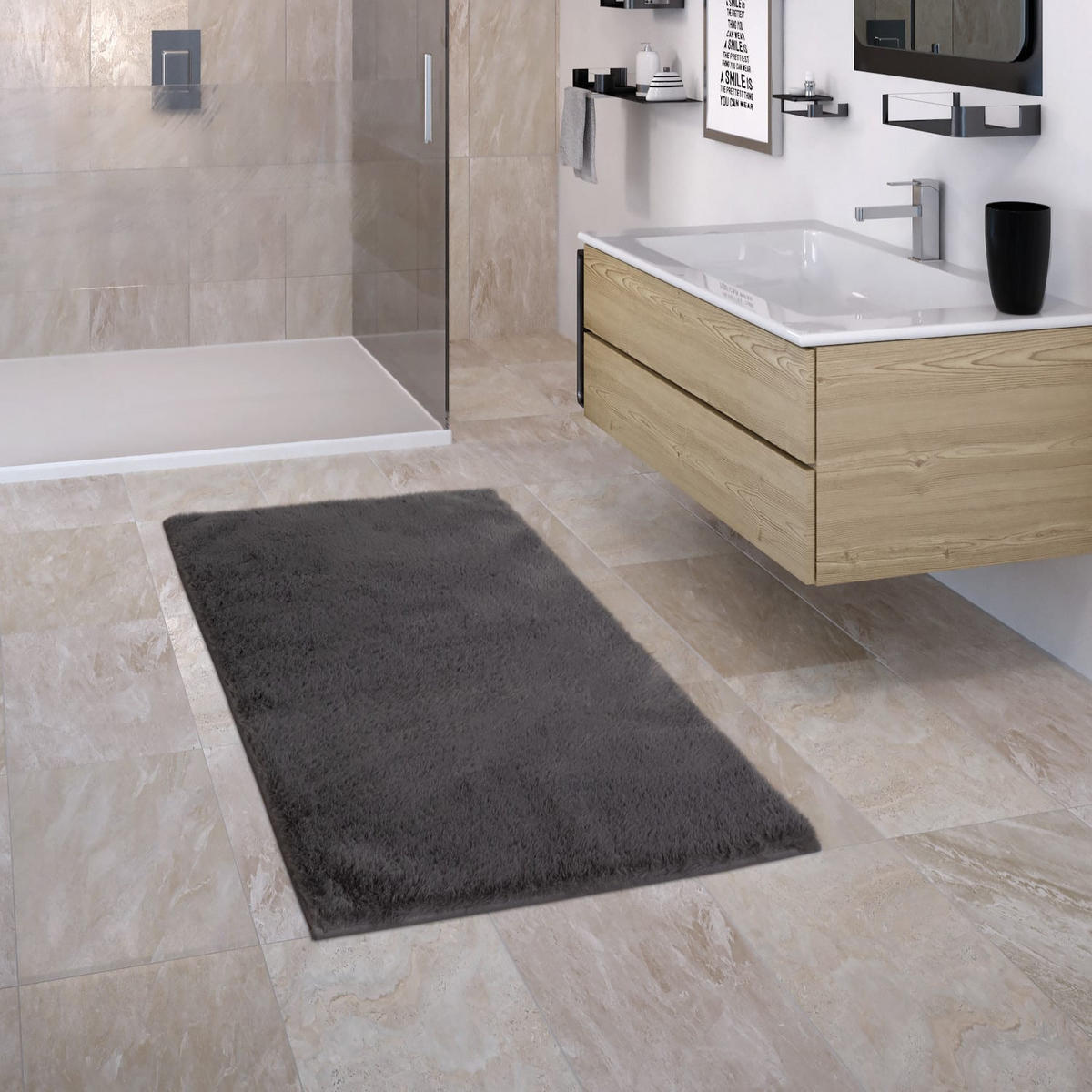 BADEMATTE 60/100 cm Comfy 340 - Anthrazit, Kunststoff (60/100cm) - Paco Home