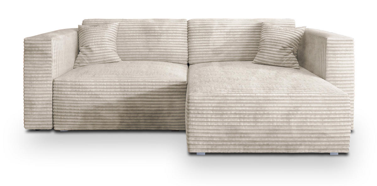 ECKSOFA NERIO Creme Kordstoff mit Schlaffunktion - Creme, Holz (245/148cm) - MASSENO