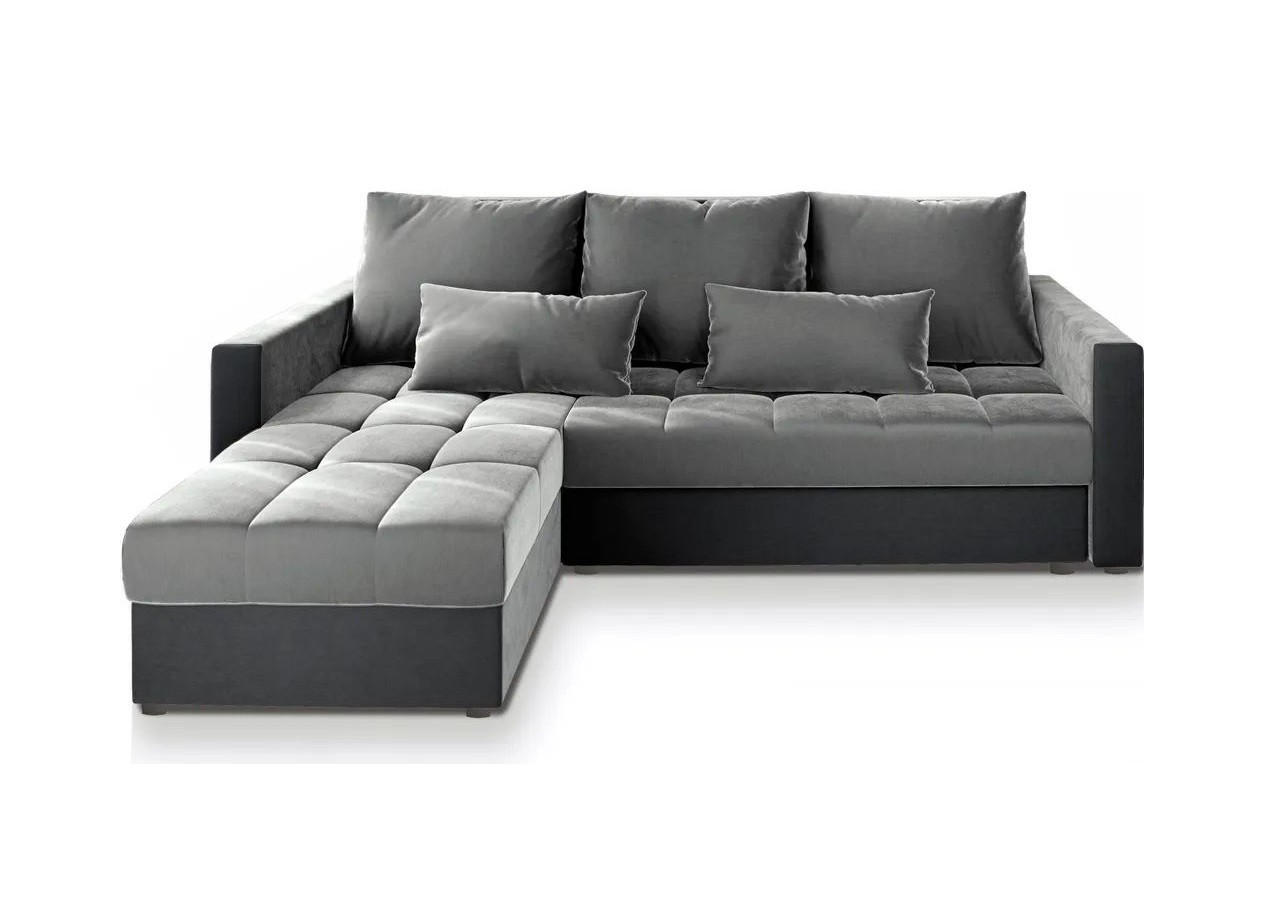 ECKSOFA KOS PIK Hellgrau Plüsch-Stoff mit Schlaffunktion - Hellgrau/Grau, Holz (220/140cm) - MASSENO
