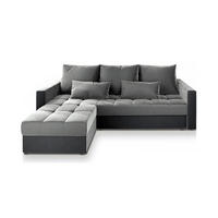 ECKSOFA KOS PIK Hellgrau Plüsch-Stoff mit Schlaffunktion - Hellgrau/Grau, Holz (220/140cm) - MASSENO