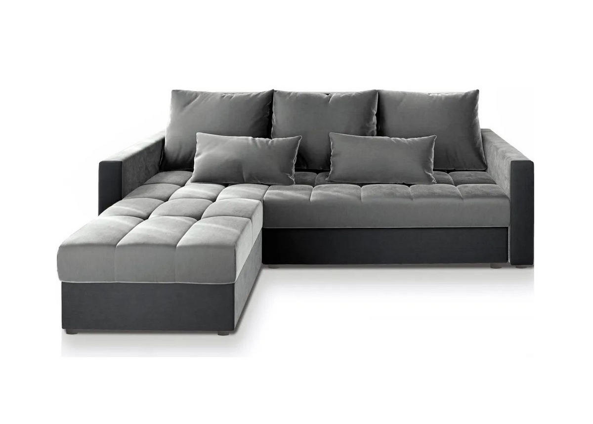 ECKSOFA KOS PIK Hellgrau Plüsch-Stoff mit Schlaffunktion - Hellgrau/Grau, Holz (220/140cm) - MASSENO