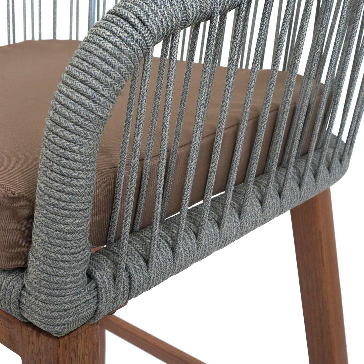 GARTENSTUHL 2er-Set HxBxT 92x51x53cm Sitzhöhe 76cm Hellgrau Kissen Taupe Seilgeflecht Metall Holz-Optik - Hellgrau, Metall (51/92/53cm) - PROREGAL