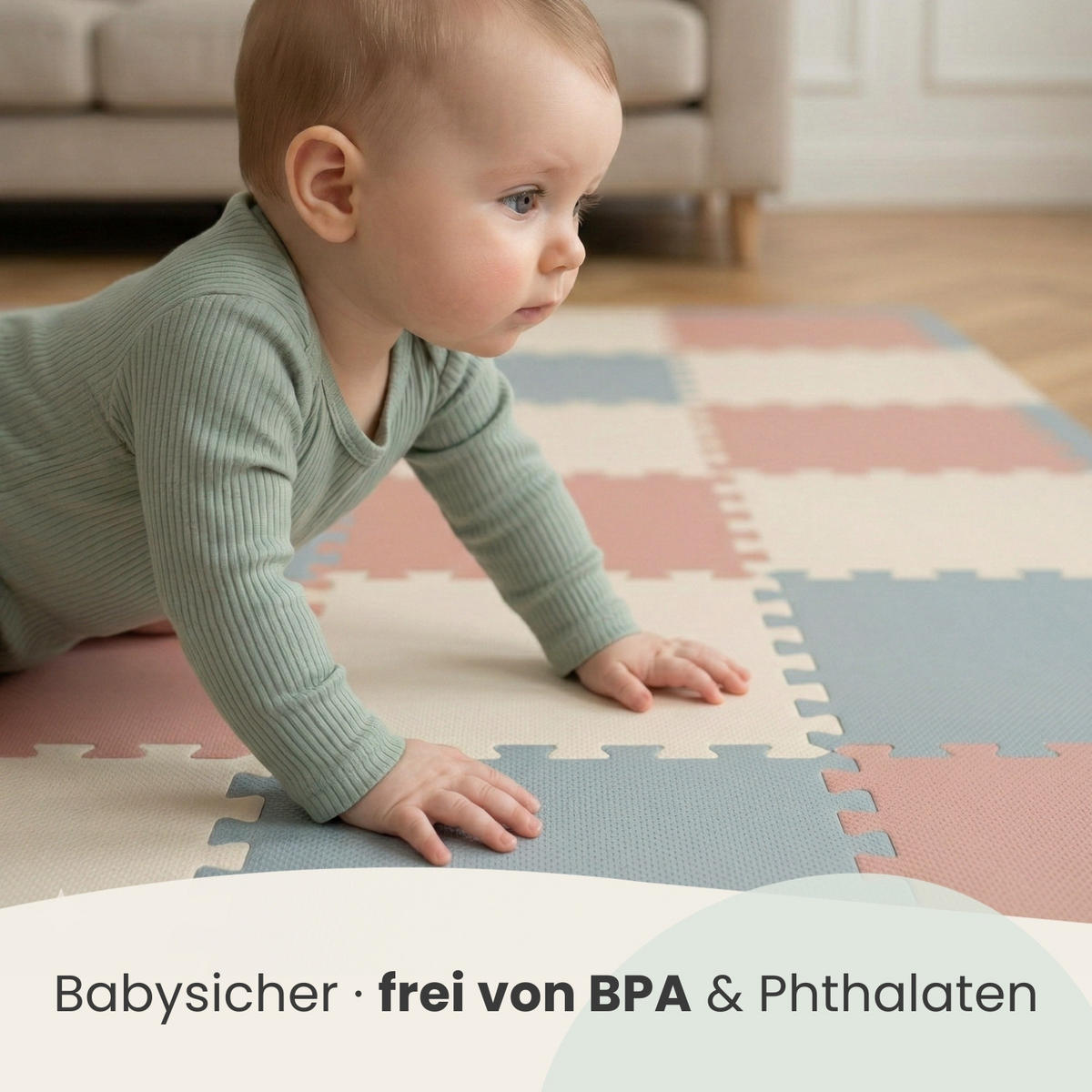 SPIELMATTE ab Null - 270/90/1 cm Puzzlematte mit Rand Graublau Terrakotta Beige - Rosa, Kunststoff (30/30cm) - Littletom