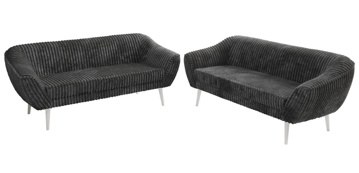 SEDACÍ SOUPRAVA 3+3 PIRS - Šedá Manšestr - Bílé nohy - šedá/bílá, kompozitní dřevo/textil (180/75/74cm) - MKS