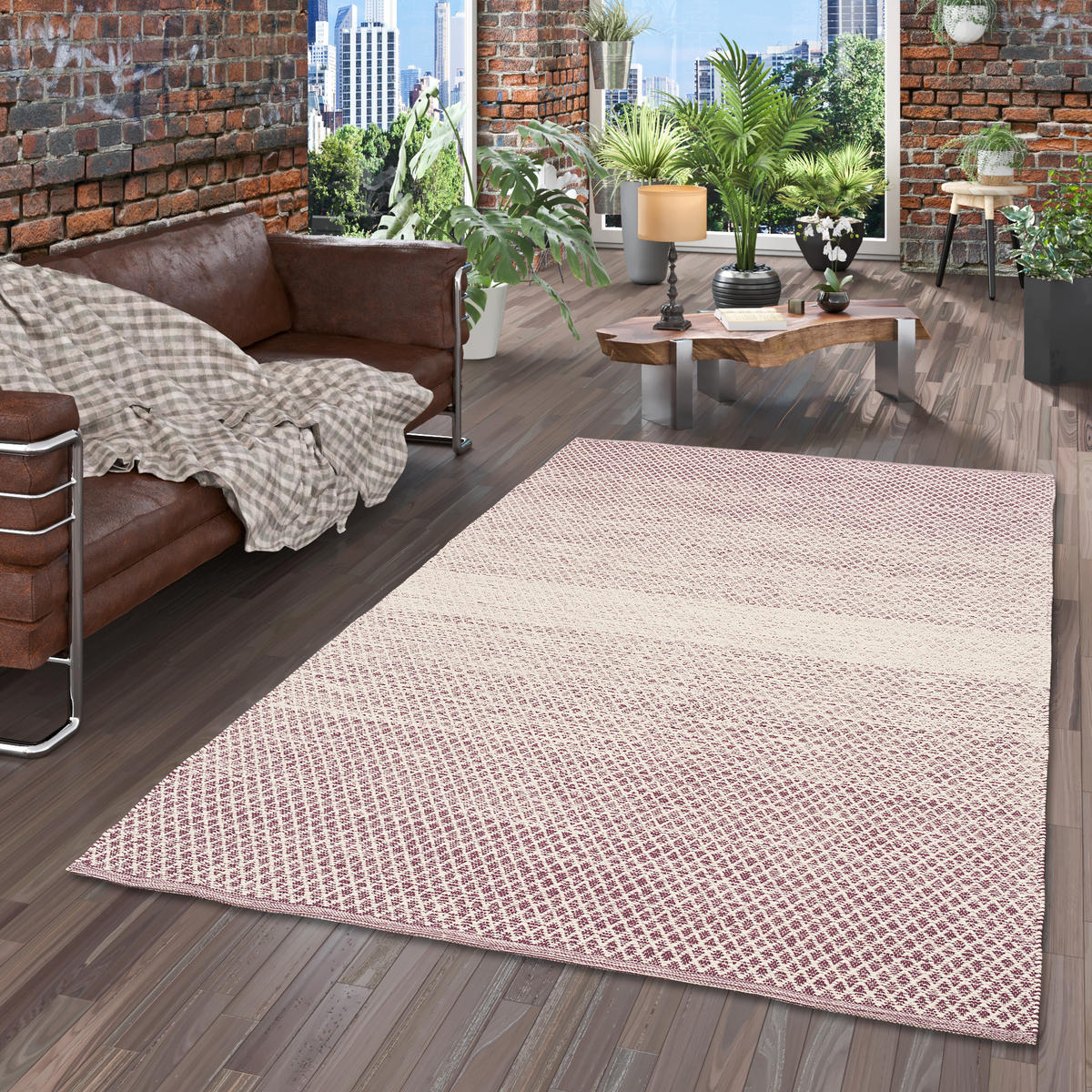 BAUMWOLLE NATUR KELIM TEPPICH SANDY MELIERT - Violett, Textil (90/160cm) - Pergamon