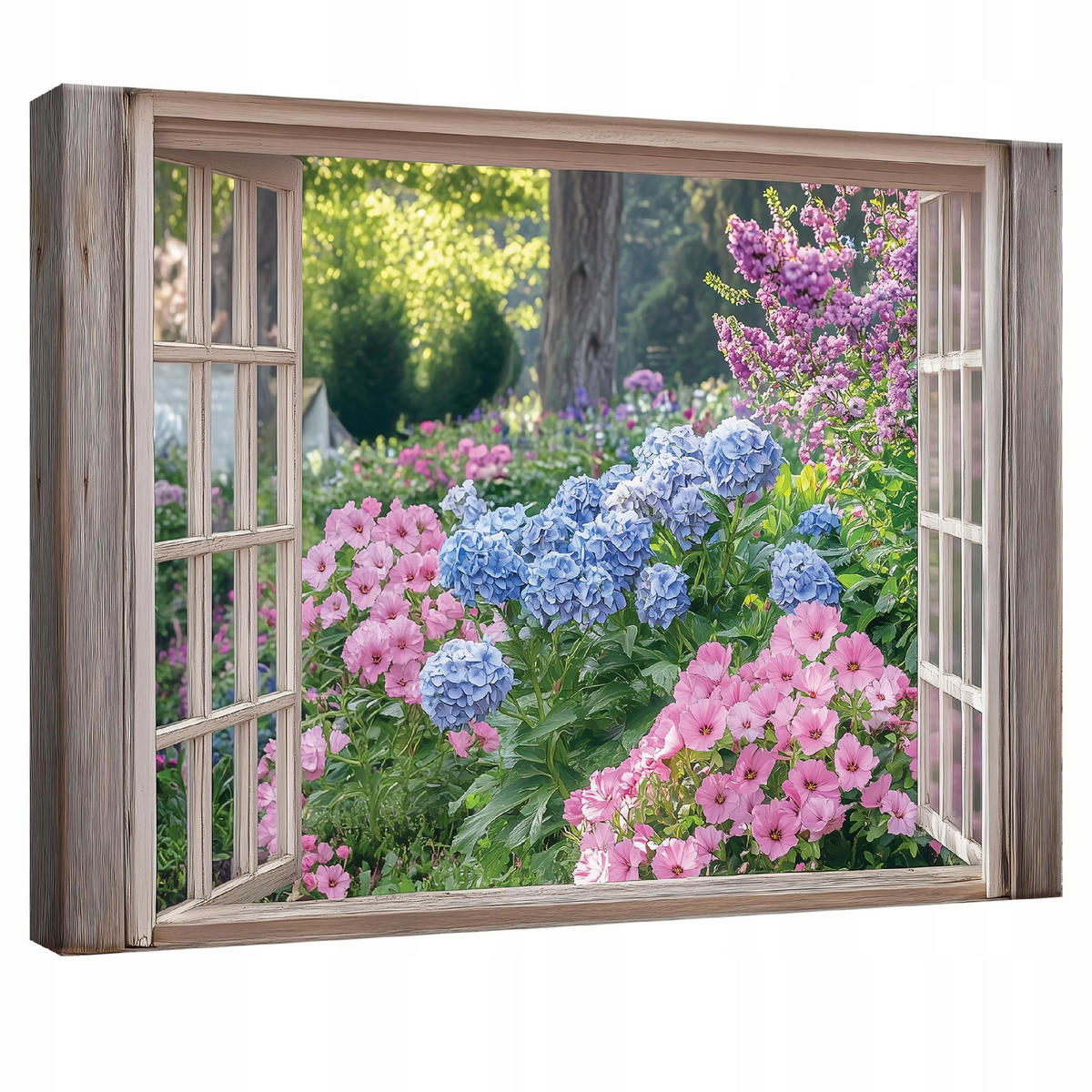 LEINWANDBILD Fenster Blumen Natur Modern Wohnzimmer 60x40 - Multicolor, Holzwerkstoff (60/40cm) - Wallarena