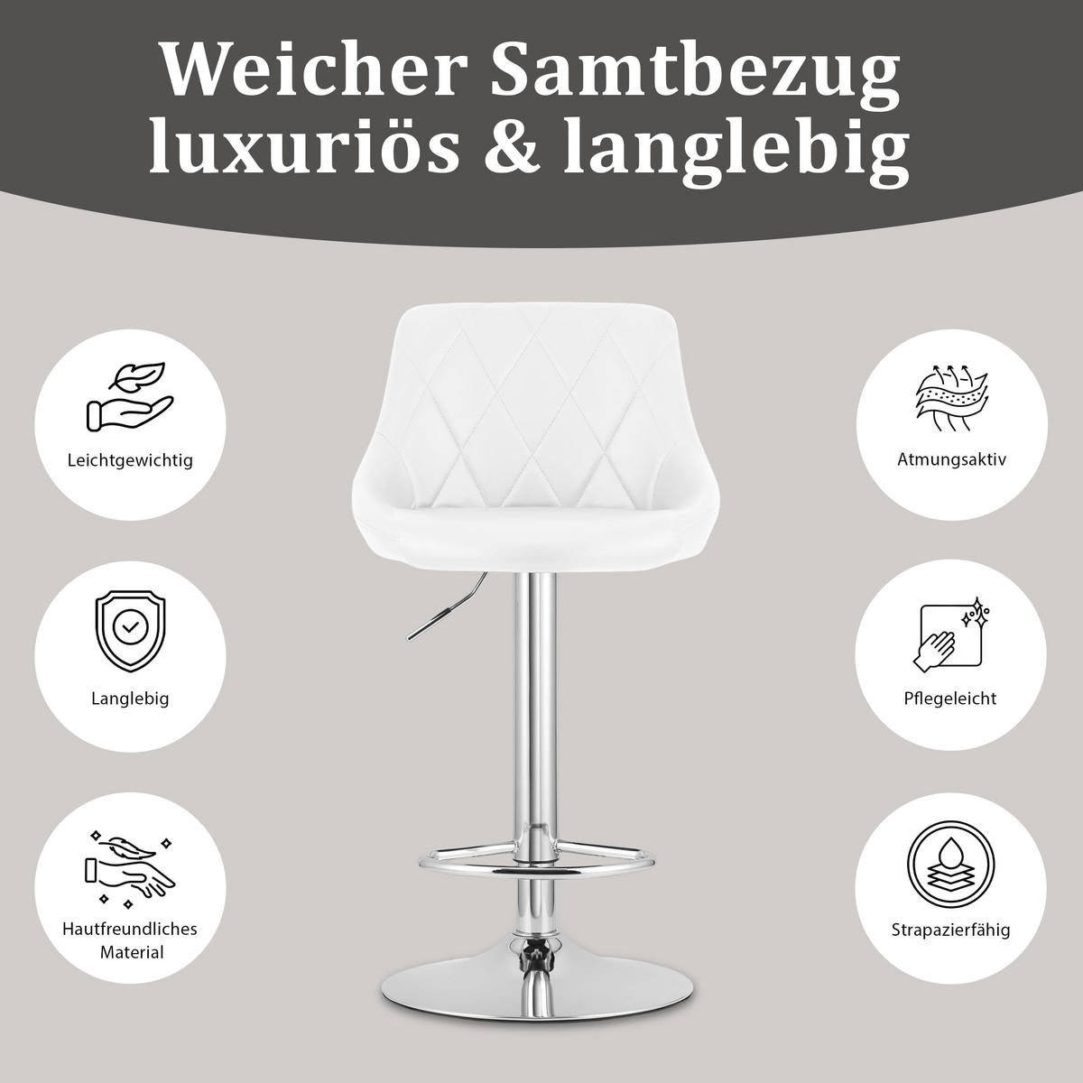 BARHOCKER, drehbar, HÖHENVERSTELLBAR, in Weiß, Modernes Design - Weiß, Textil (36/107/38cm) - Best For Home