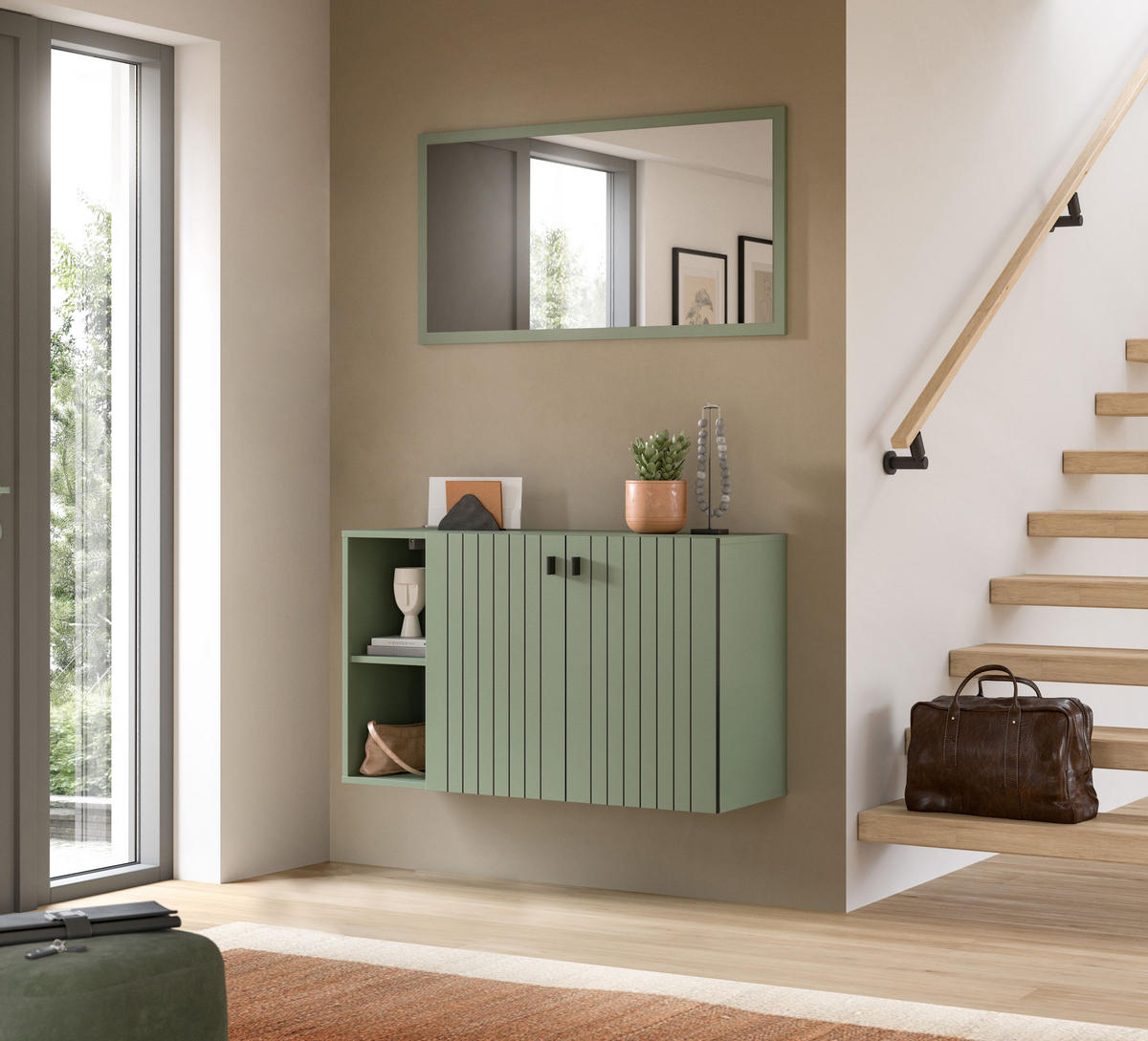 SCHUHSCHRANK Luv (B/H/T: ca. 106/63/37 cm) in Smoke Green/Smoke Green - Dunkelgrün, Holzwerkstoff (106/63/37cm)