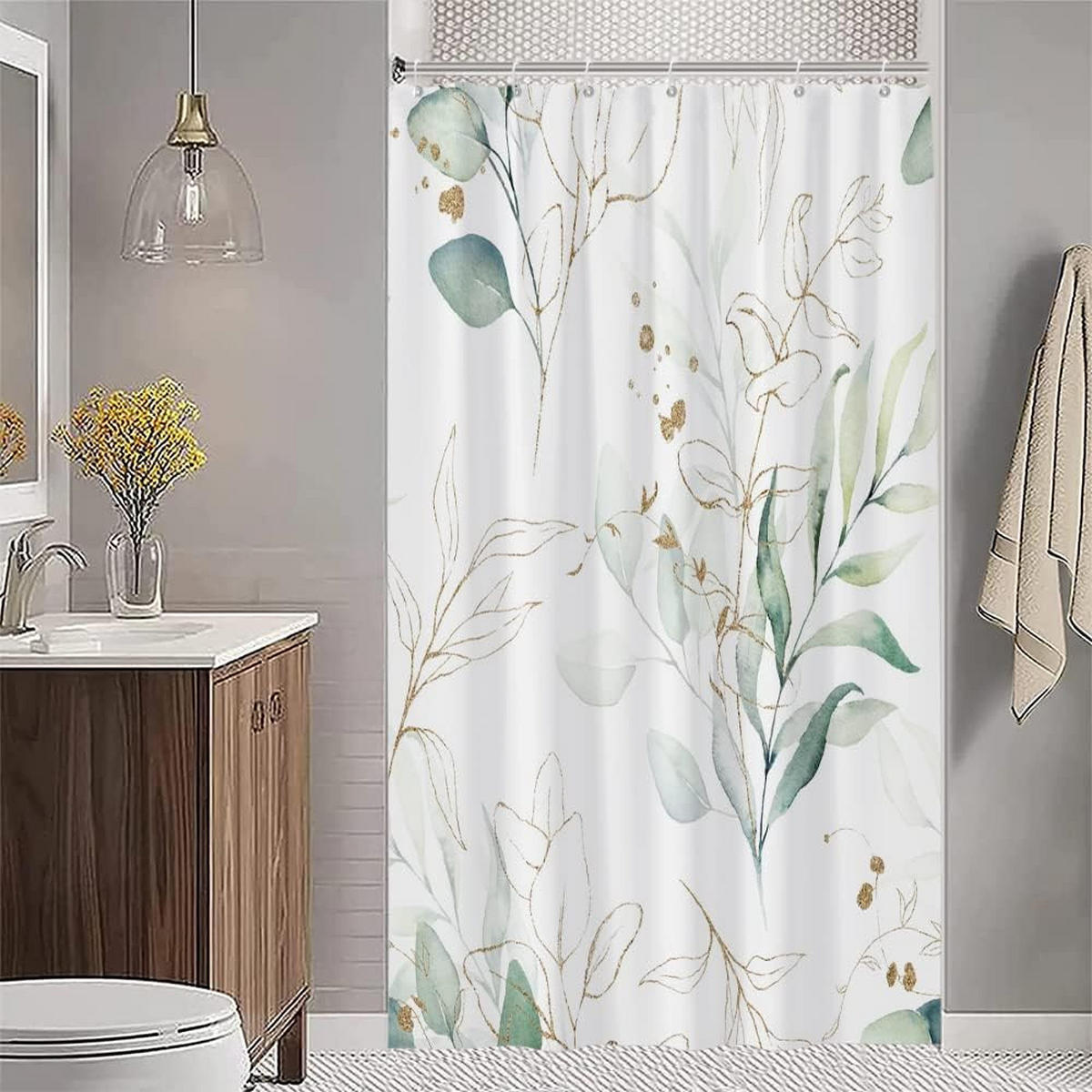 DUSCHVORHANG Eukalyptus Grün 120/180 cm Polyester Schimmelresistent - Weiß, Kunststoff (120/180cm) - MCBOSON