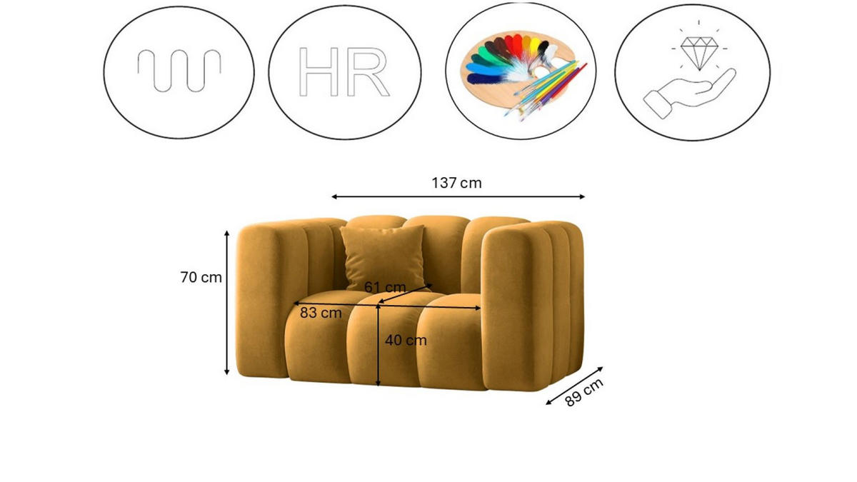 SESSEL Sofa Grand modular stoff Salvador Gelb - Gelb, Holz (137/70/89cm) - Kaiser Möbel
